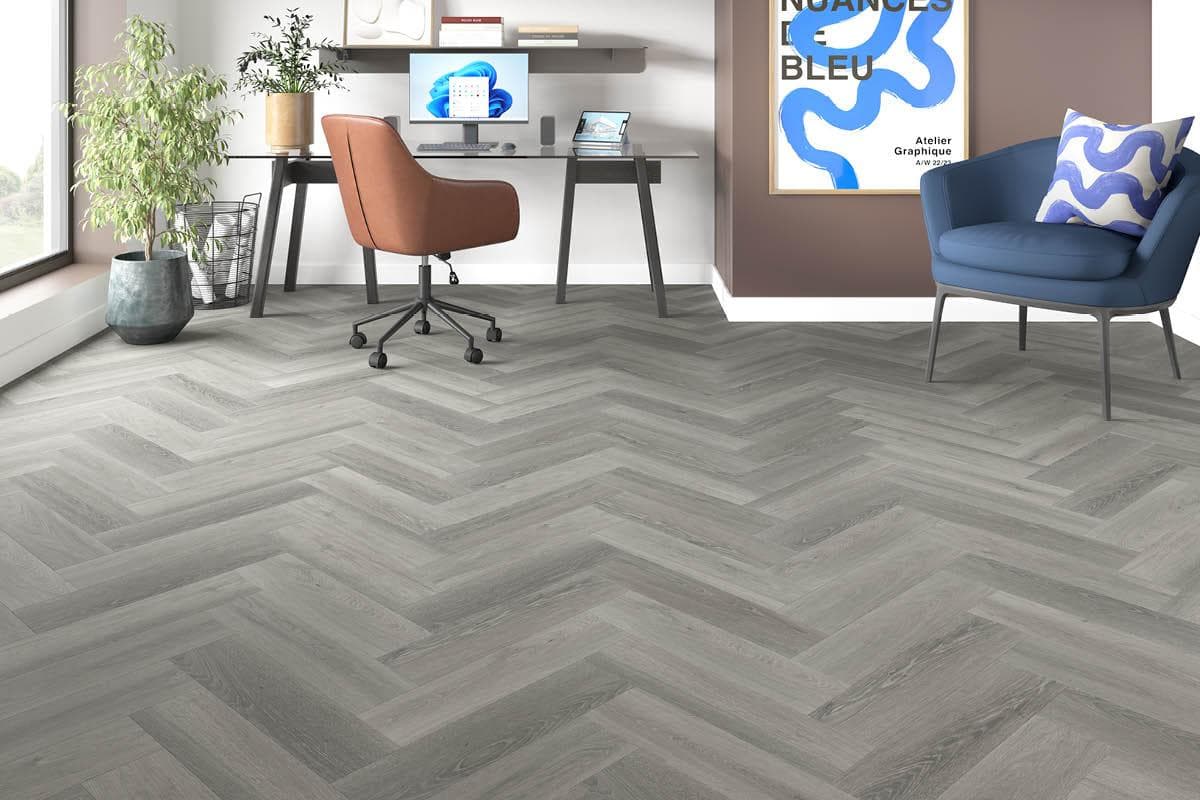 Spectra Luxury Rigid Core Click Vinyl Pewter Grey Herringbone Built-in Underlay