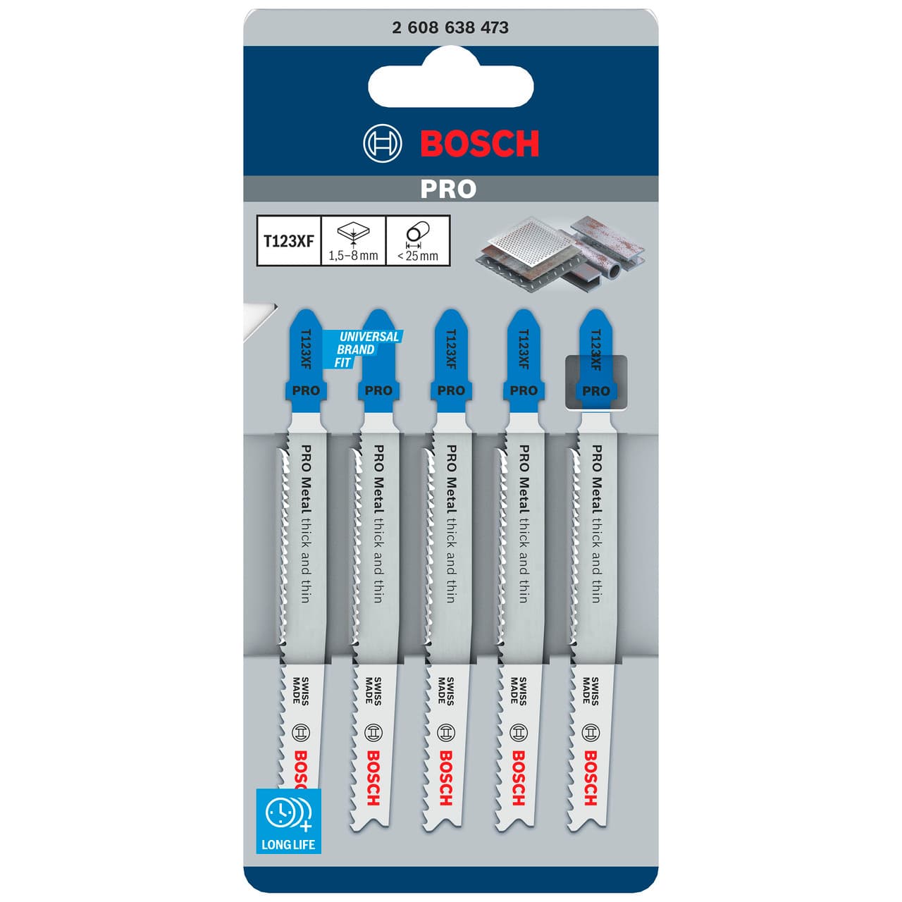 Bosch Powertool Accessories PRO Metal thick and thin T123XF Jigsaw Blade 100mm Pack of 5 2608638473