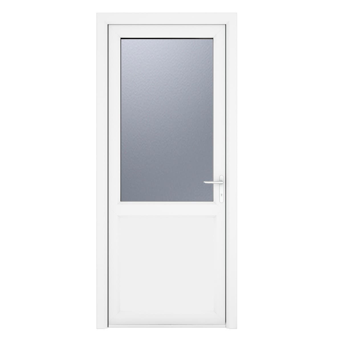 uPVC White - Single External Door - Half Glass - Obscure - Double Glazed - Left Hand Open - 890mm x 2090mm