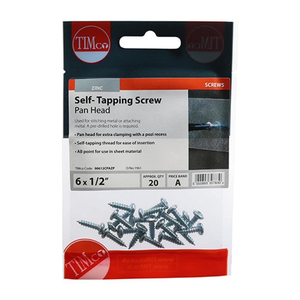 Timco 00612CPAZP Self-Tapping Screws - Pz - Pan - Zinc 6 X 1/2 TIMpac 20