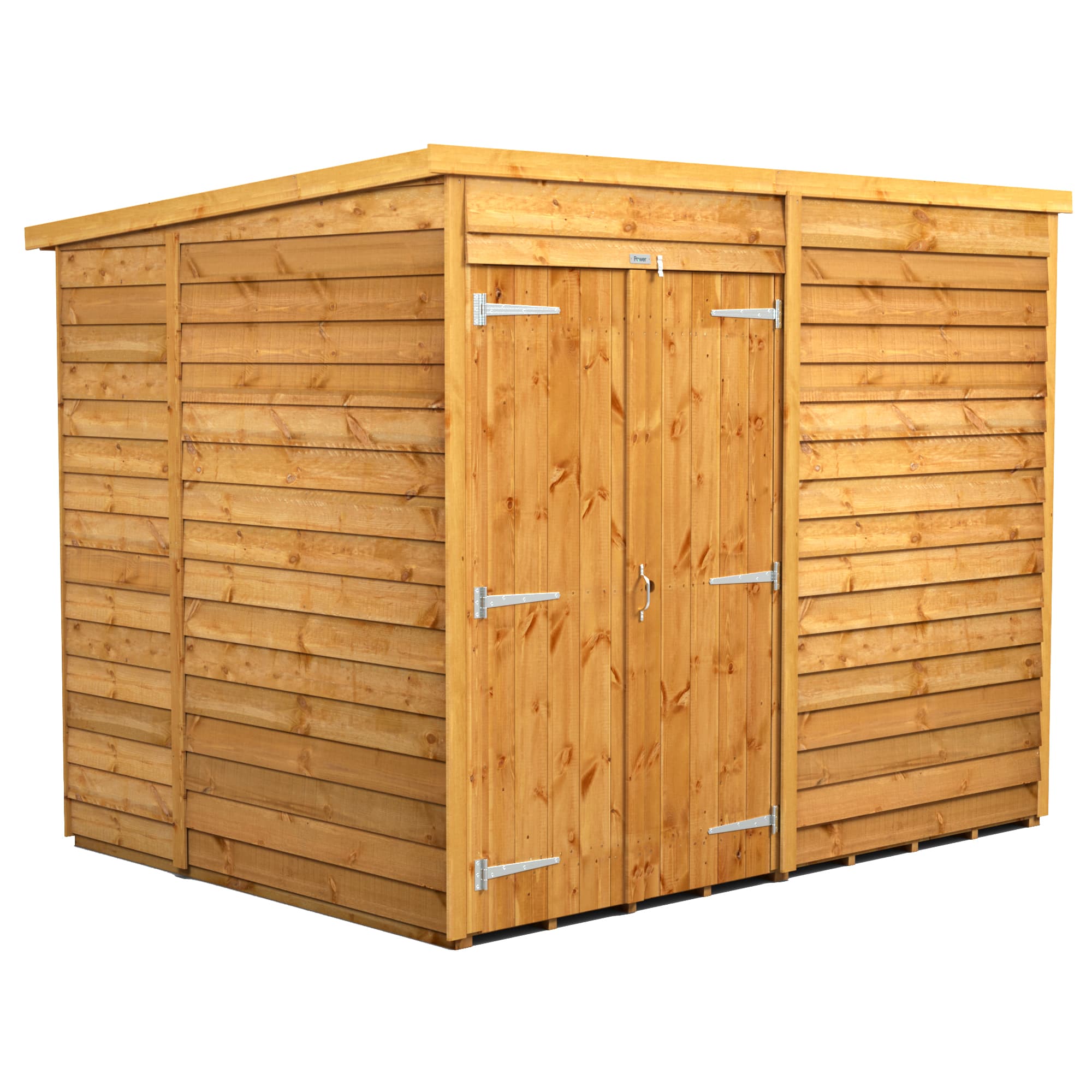Powersheds 8 x 6 Power Overlap Pent Double Doors No Windows