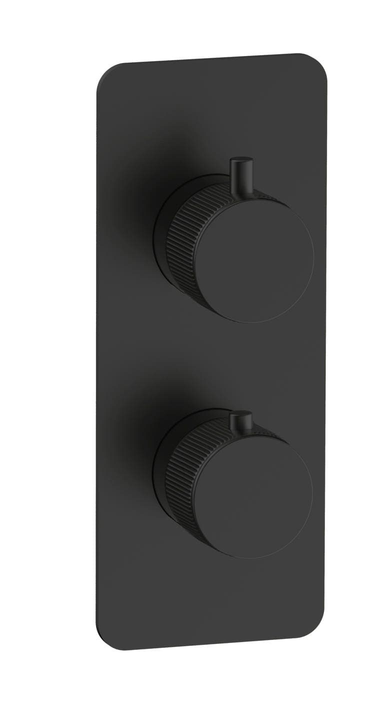 Frankfurt Linear Twin Round Concealed Thermostatic Mixer Valves - WRAS - Matte Black
