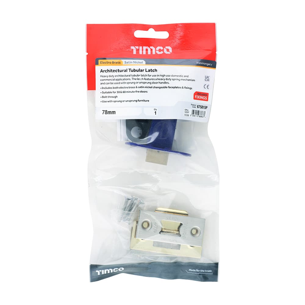 Timco Architectural Tubular Latch - Electro Brass & Satin Nickel TIMbag 1 675815P