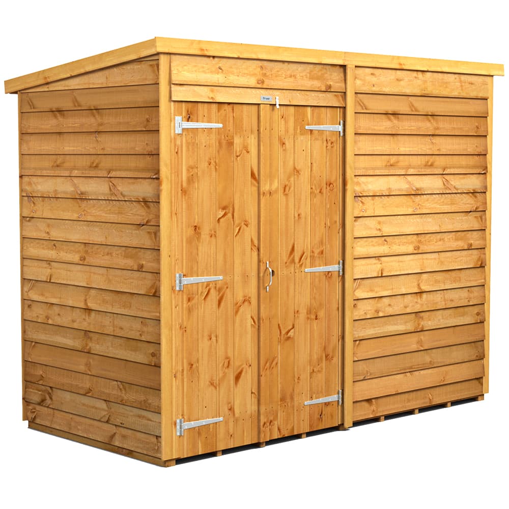 Powersheds 8 x 4 Power Overlap Pent Double Doors No Windows
