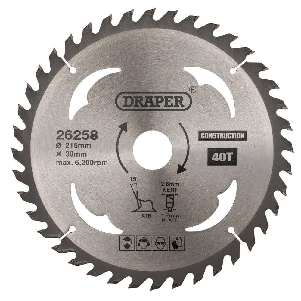Draper 26258 Tct Construction Circular Saw Blade 216 X 30Mm 40T per set 1