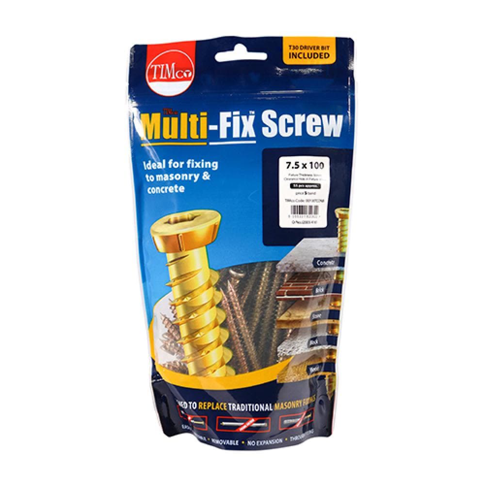 Timco 00070TCONB Concrete Screws - Tx - Flat Countersunk - Yellow 7.5 X 70 TIMbag 75