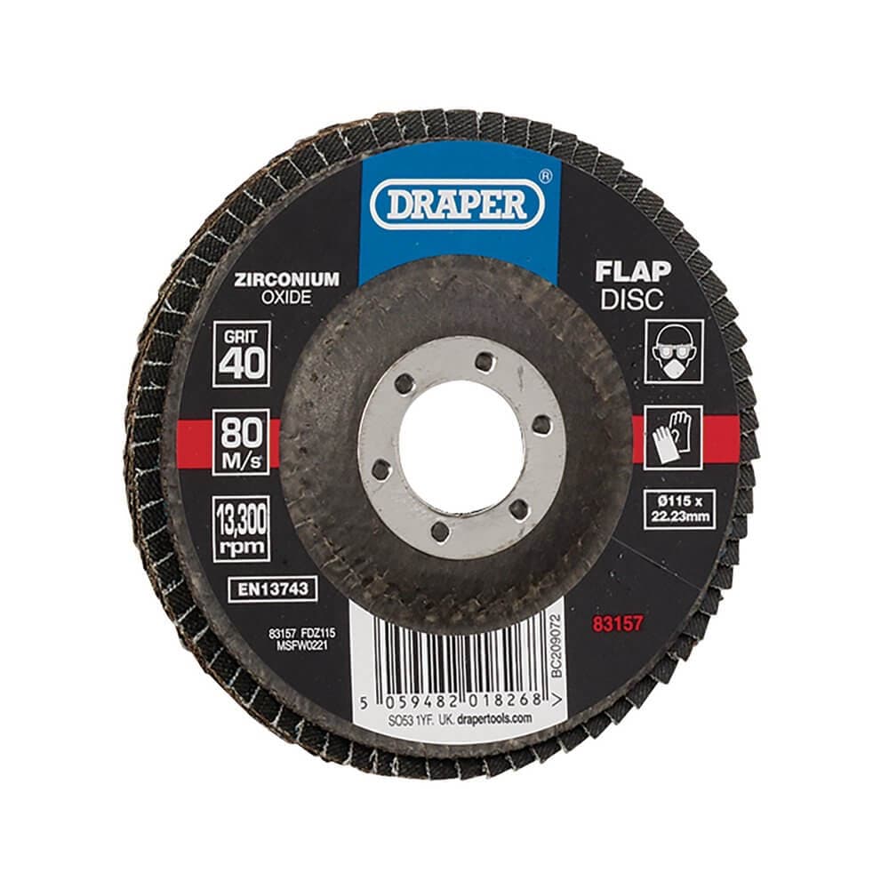Draper 83157 Zirconium Oxide Flap Disc 115 X 22.23Mm 40 Grit each 1