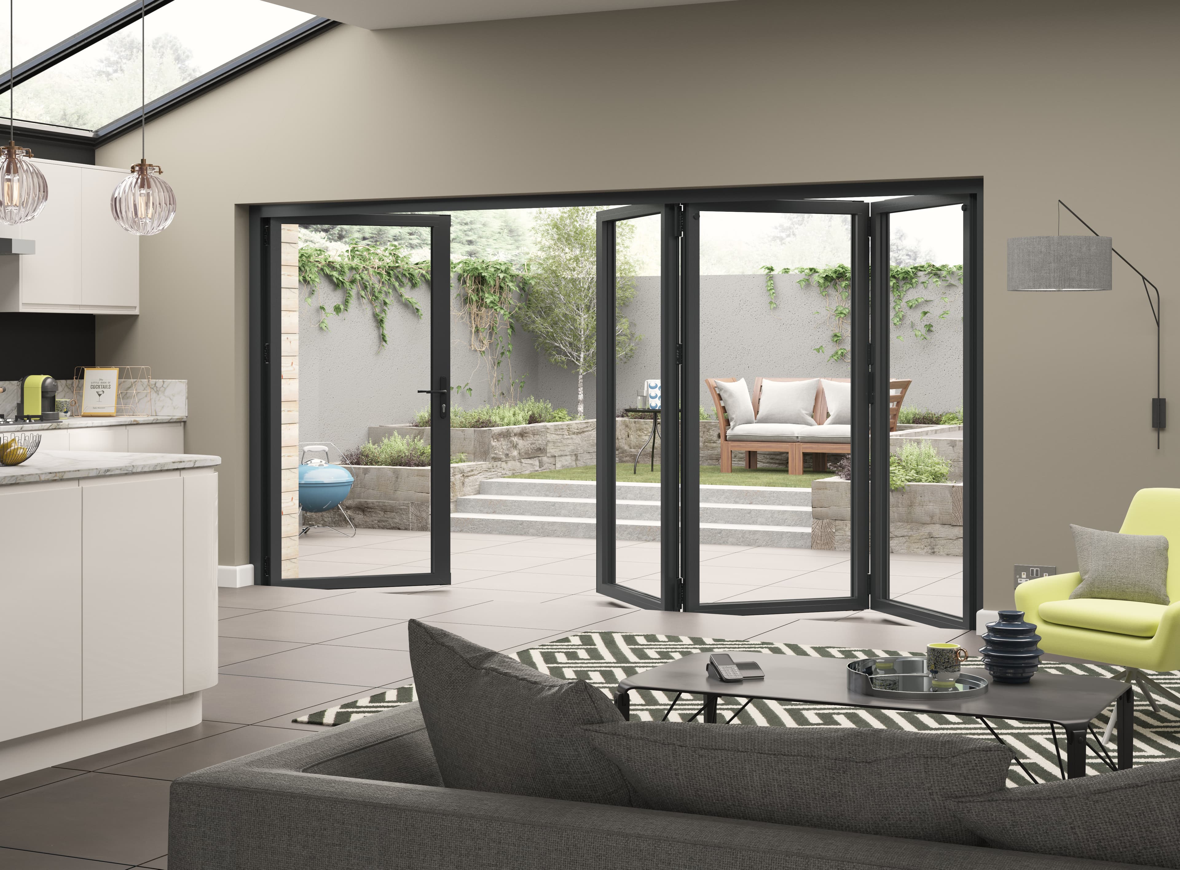 External Aluminium Bifold Grey 3 Right 1 Left 3590 x 2090mm High