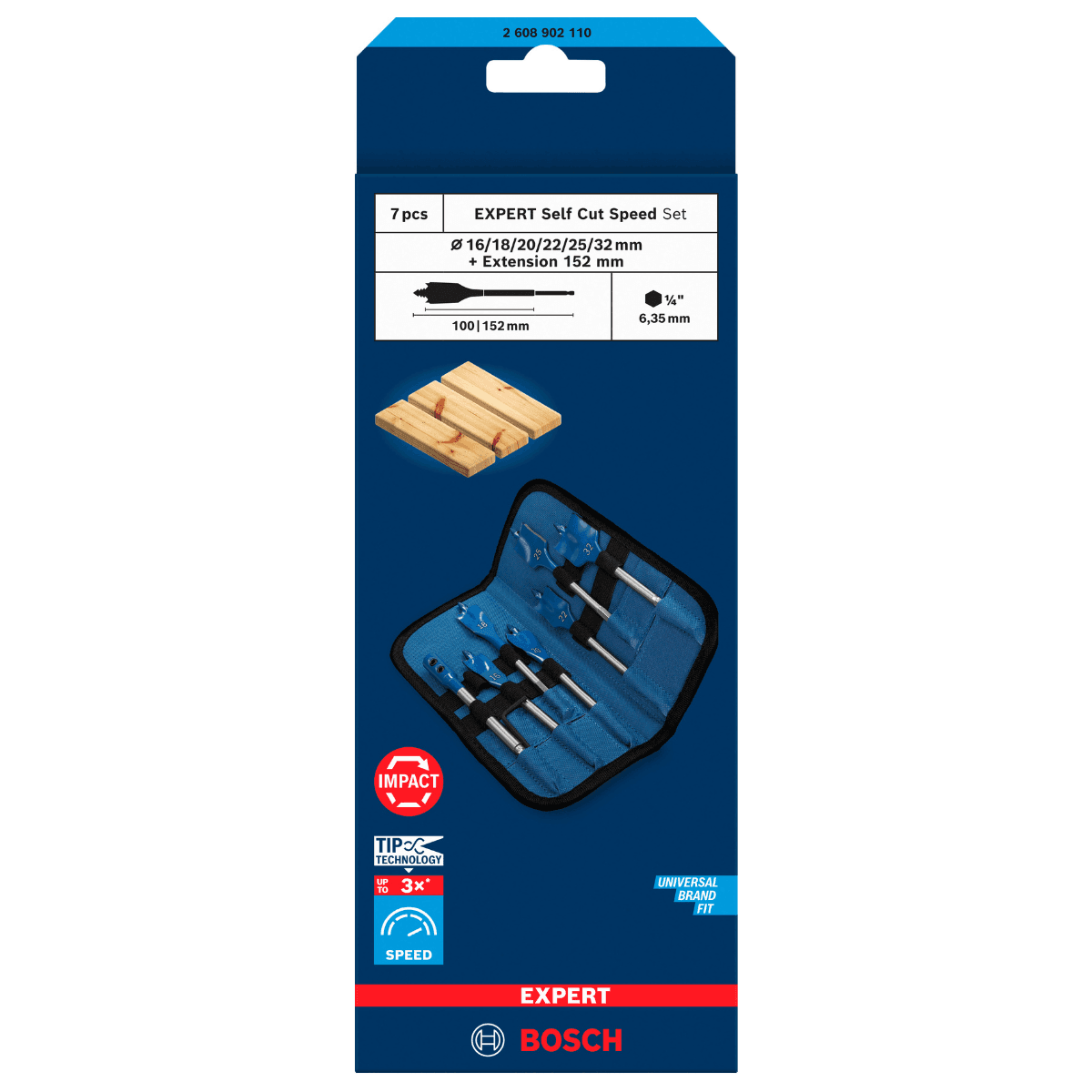 Bosch Powertool Accessories EXPERT Self Cut Speed Spade Drill Bit Set, 7 Piece 2.608.902.110