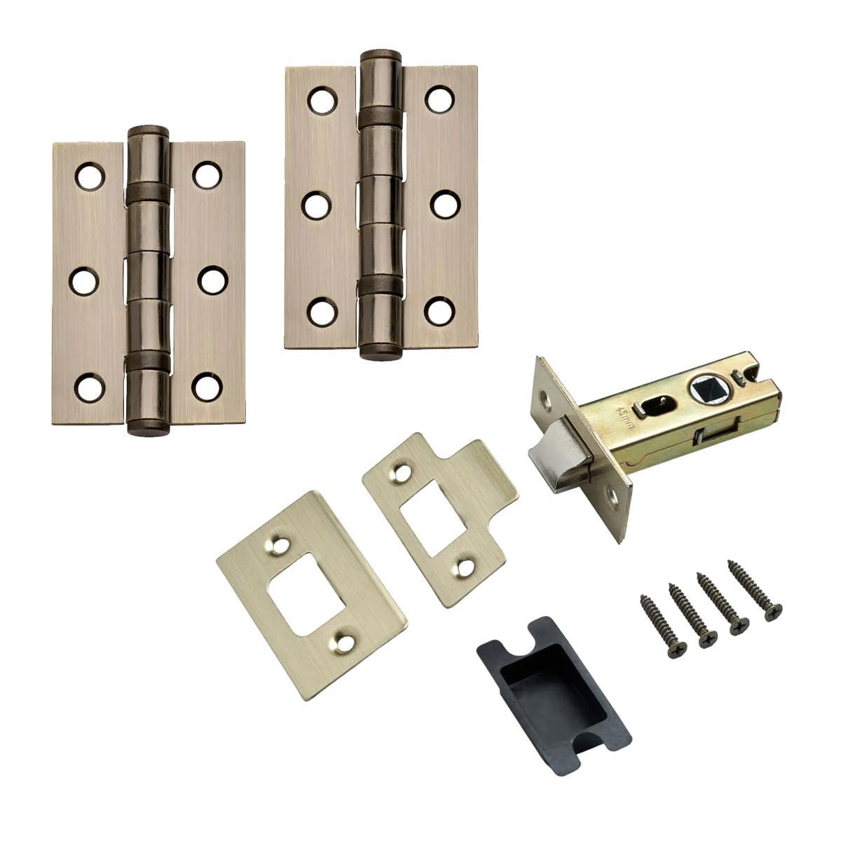 Premium Door Latch Pack - 75mm - Antique Brass - Hinges/Tubular Door Latch - Hardware Solutions