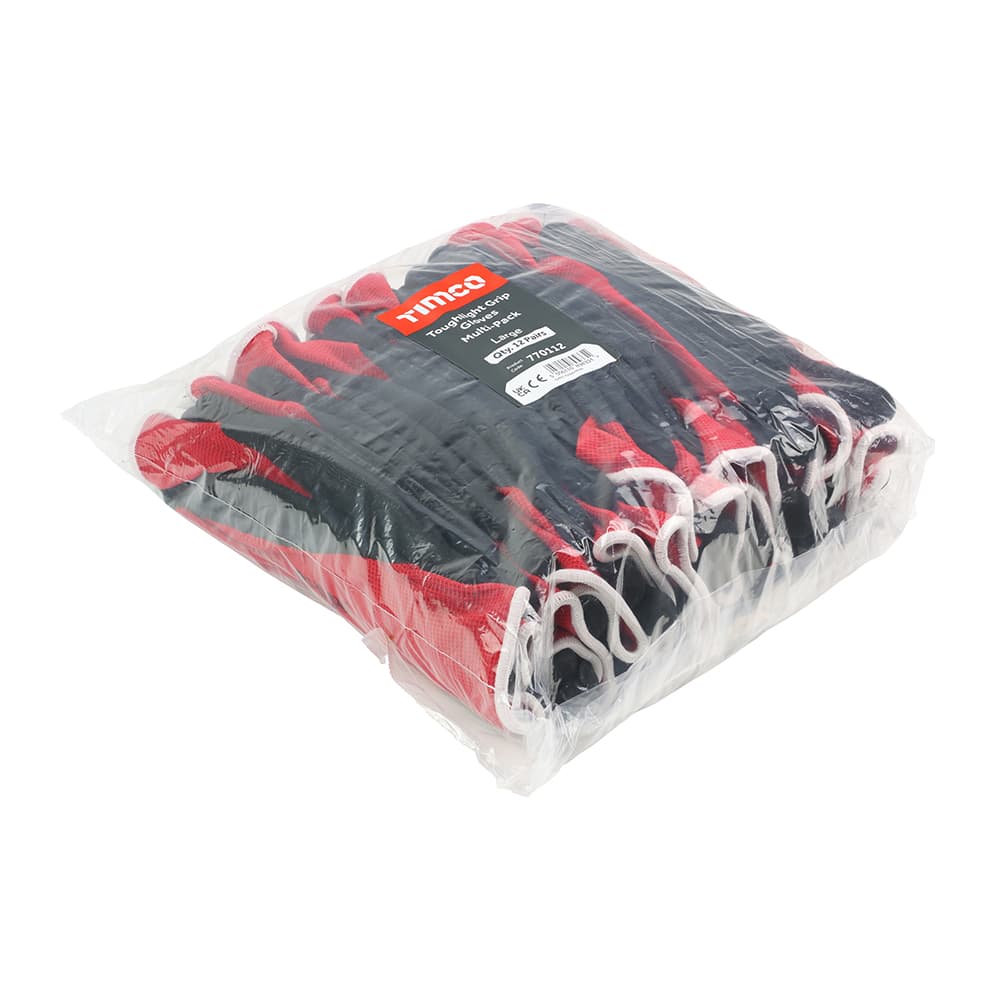 Timco Toughlight Grip Gloves - Sandy Latex Coated Polyester - Multi Pack Bag 12 770112