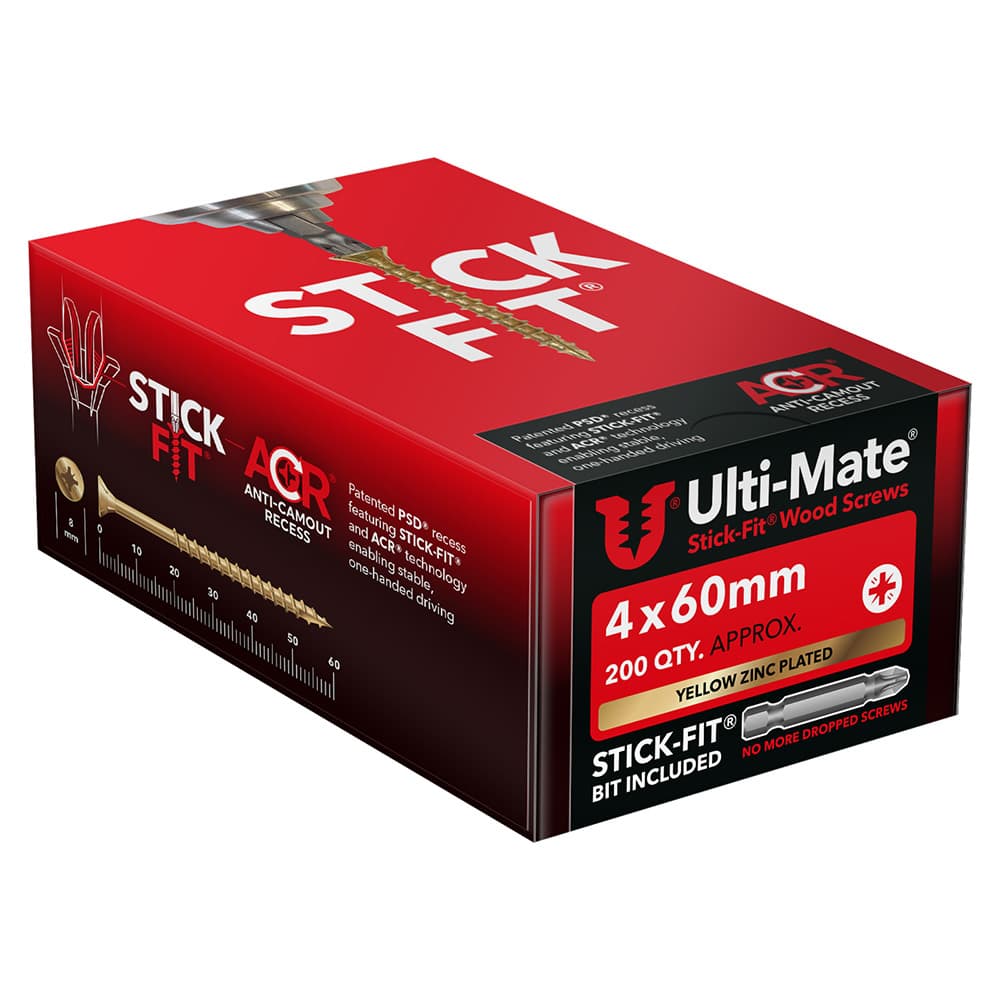 Ulti-Mate® Stick-Fit® Wood Screws 4.0 x 60mm Qty 200