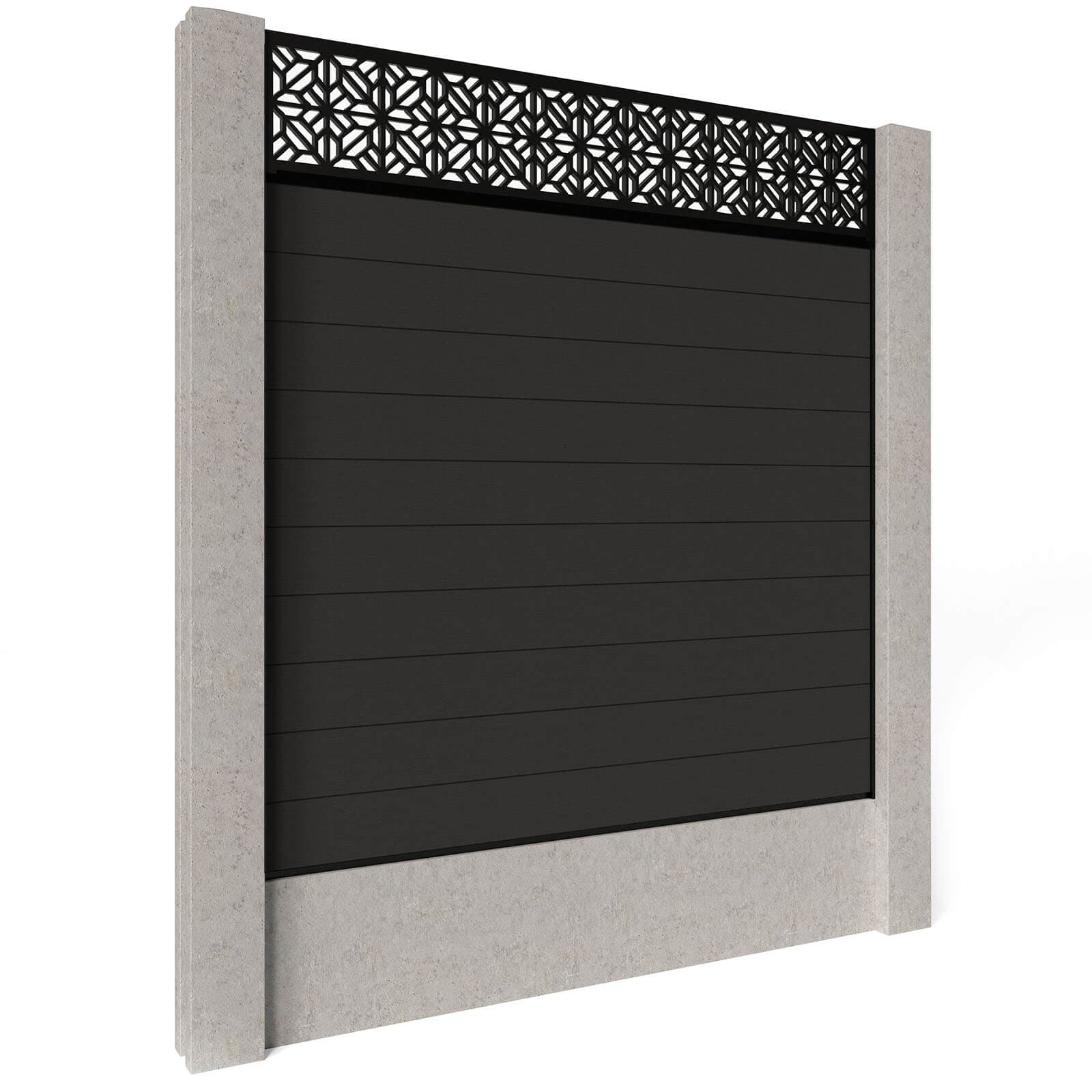 Composite Fence Panels - Graphite with Aluminium Railings (for concrete posts) 0.6m