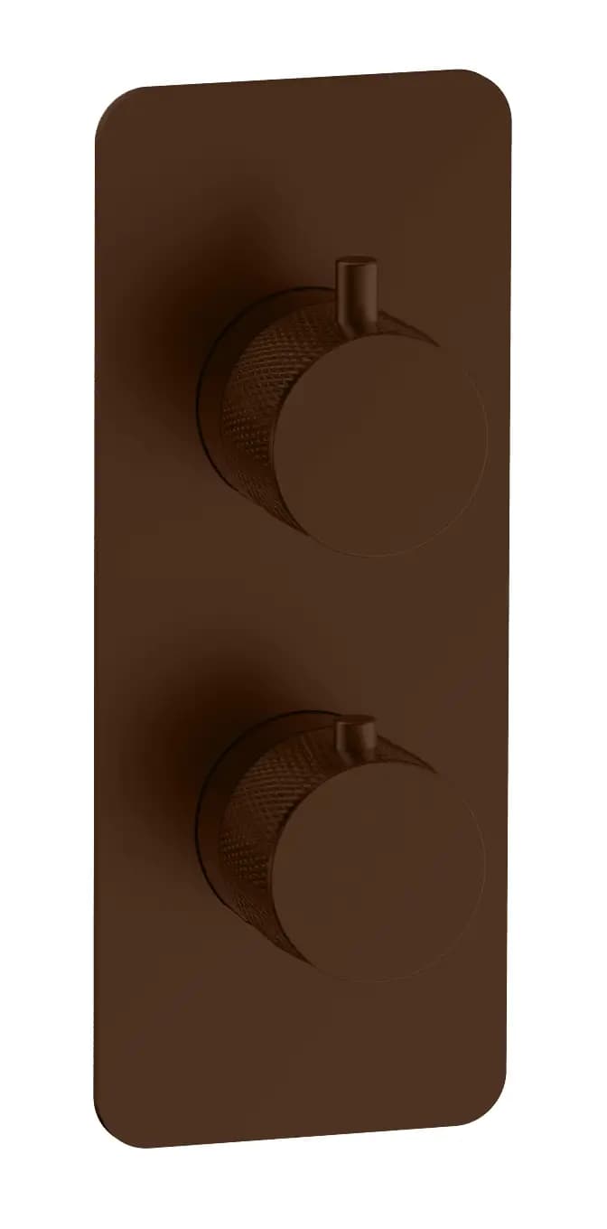 Kensington Knurled Twin Round Concealed Thermostatic Mixer Valve - WRAS - Brushed Bronze