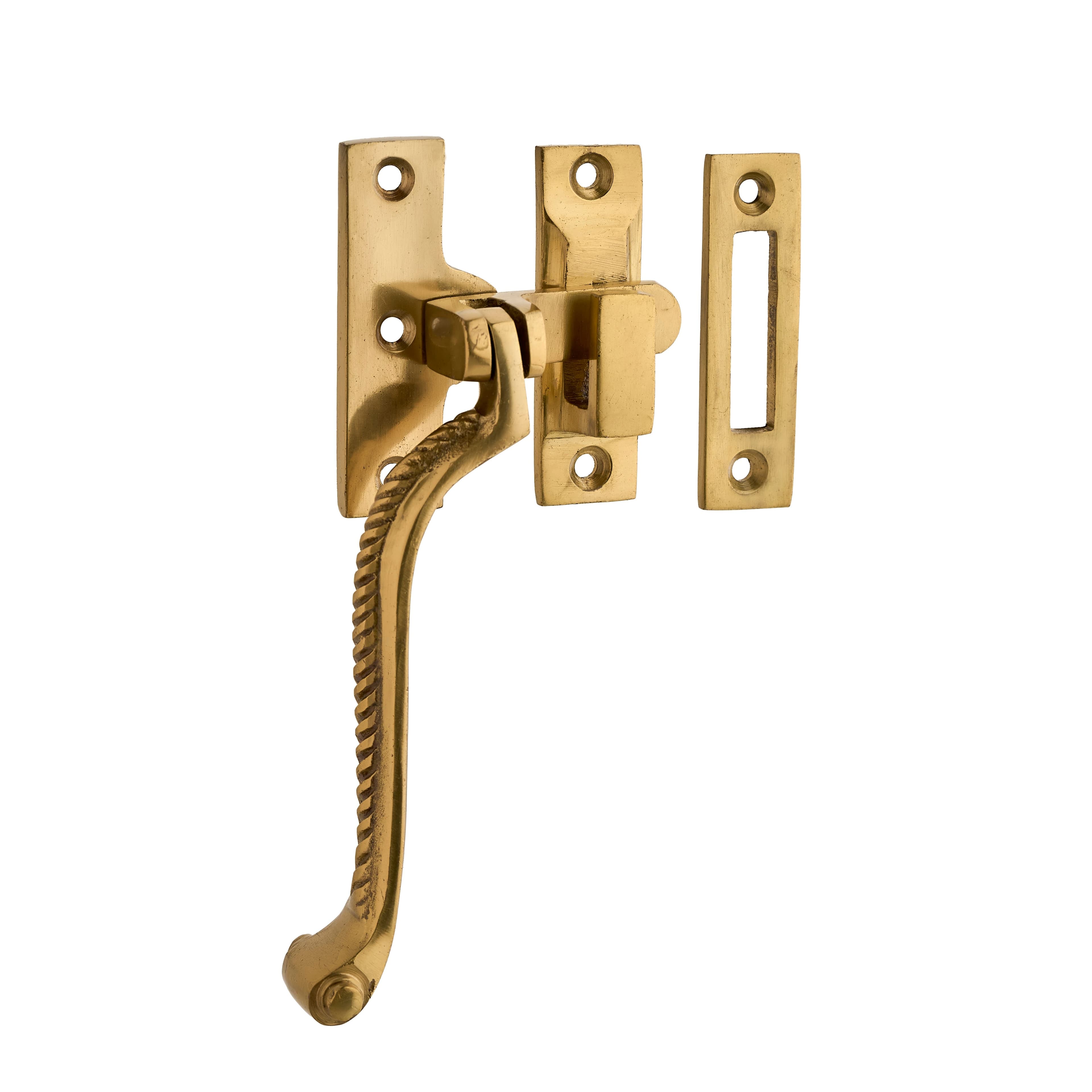 Georgian Casement Reversible Fastener Hook & Mortice Plate Polished Brass