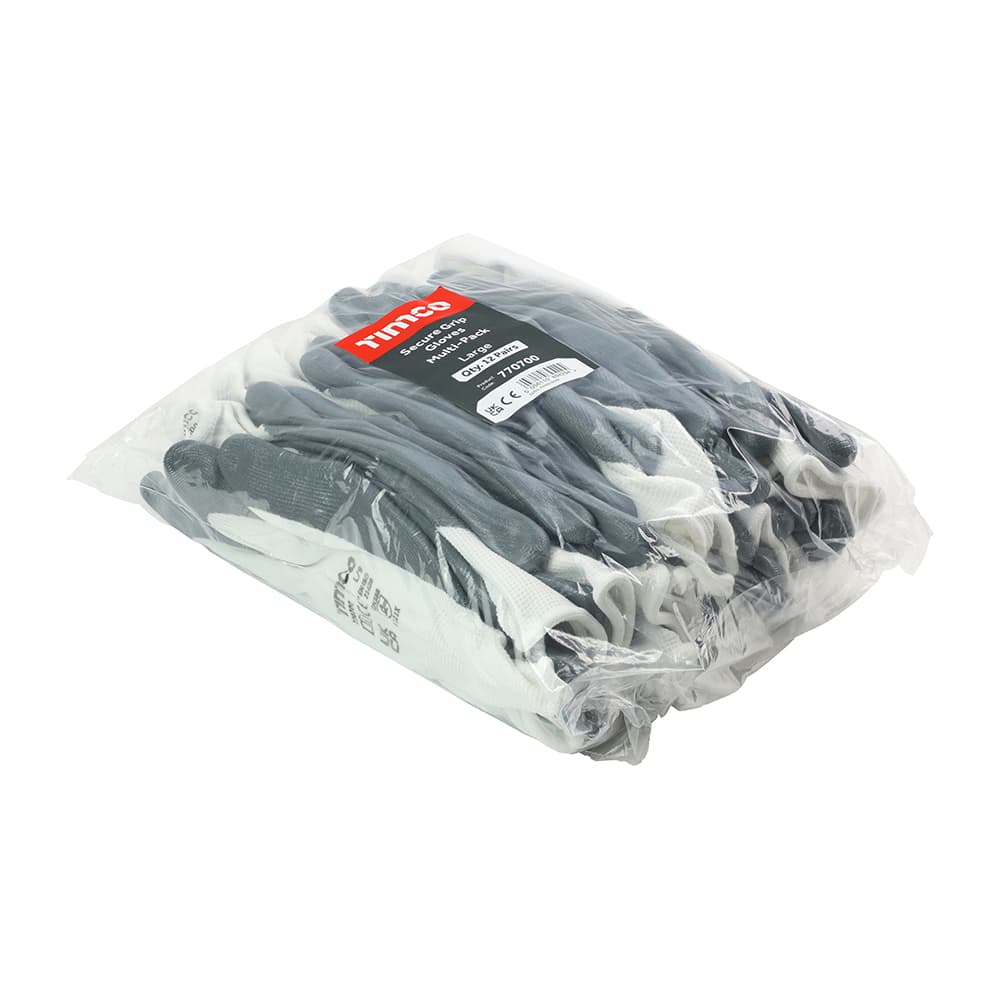 Timco Secure Grip Gloves - Smooth Nitrile Foam Coated Polyester - Multi Pack Bag 12 770700