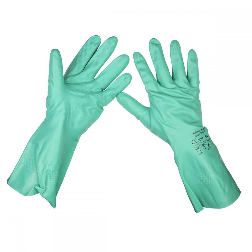 Sealey SSP34 Nitrile Gauntlets For Use With Thinners 330Mm Cuffed Pair