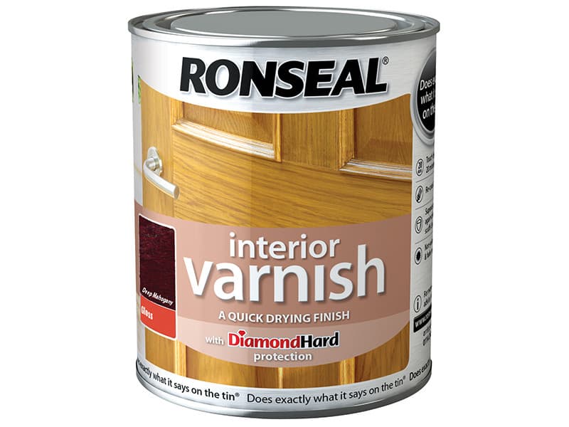 Ronseal 36852 Interior Varnish Quick Dry Gloss Deep Mahogany 750Ml
