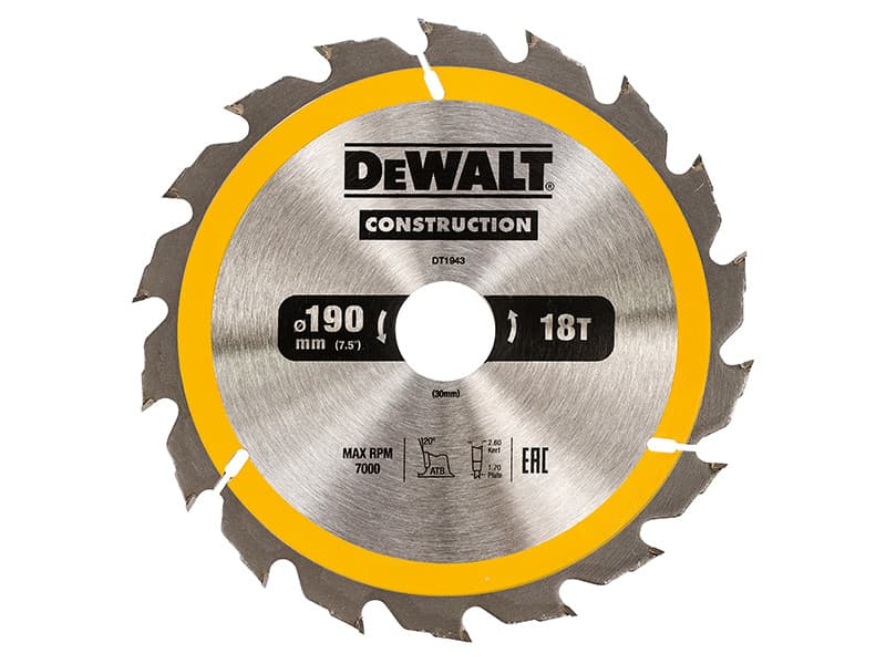 Dewalt DT1943-QZ Portable Construction Circular Saw Blade 190 X 30Mm X 18T