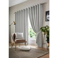 Livinluxury Wold Eyelet Ring Top Curtains - Latte/White / 117cm / 228cm
