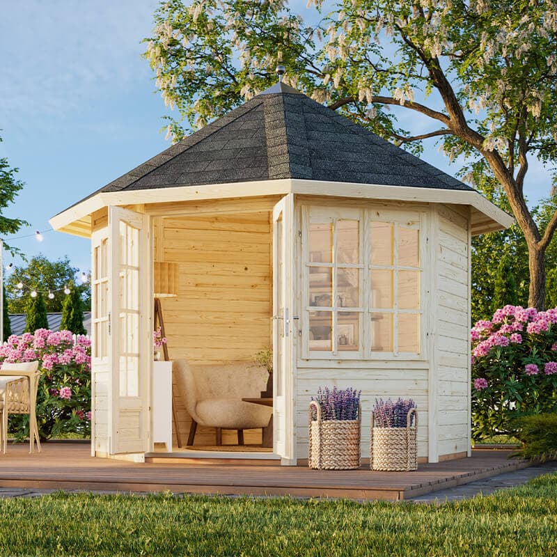 Palmako Veronica 2.9m x 2.9m Octagonal Summer House Log Cabin (28mm) - 2 Windows