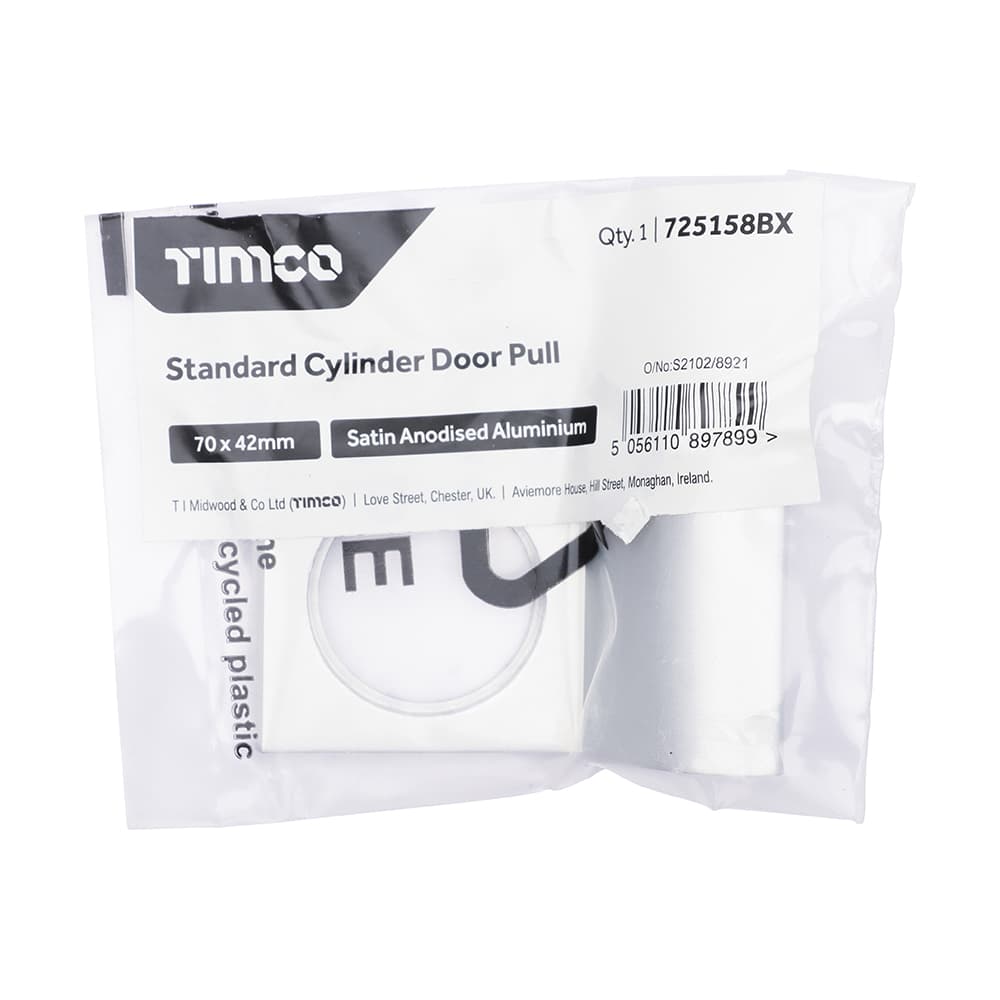 Timco Standard Cylinder Door Pull - Satin Anodised Aluminium Bag 1 725158BX