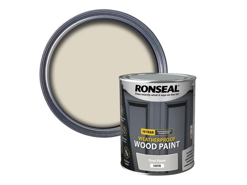 Ronseal 38791 10 Year Weatherproof Wood Paint Grey Stone Satin 750Ml