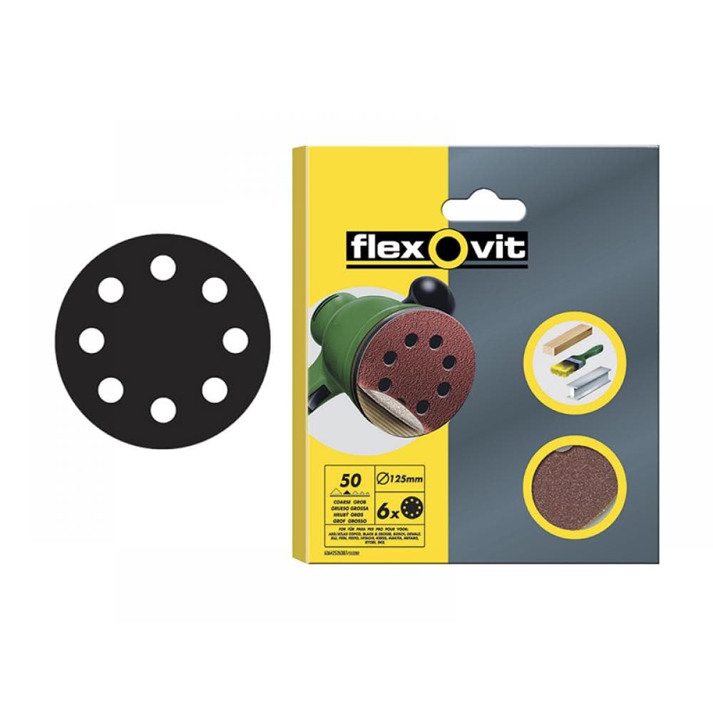 Flexovit 63642526390 Hook & Loop Sanding Disc 125Mm Medium 80G (Pack 6)