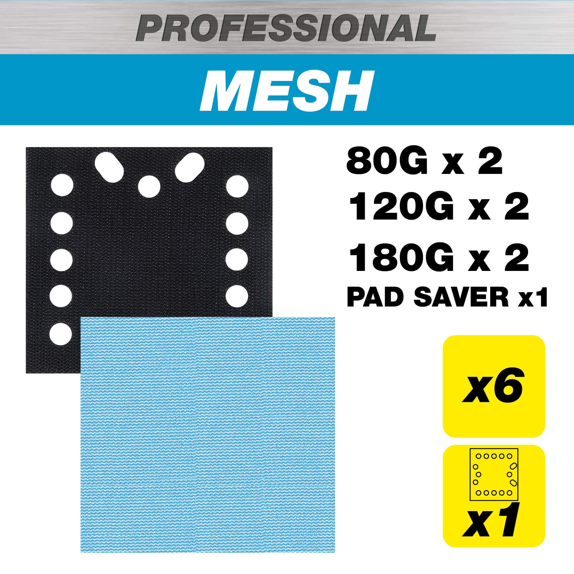 Trend 115 X 107Mm 80G/120G/180G Pro Mesh Quarter Sheet Sanding Pads With Pad Saver 7 Pack AB/QTR/M7/P