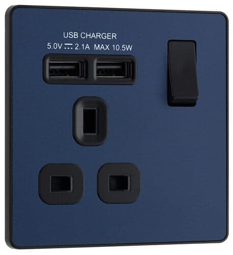 Nexus Metal Black Nickel Double Switched 13A Power Socket NBN22B-01