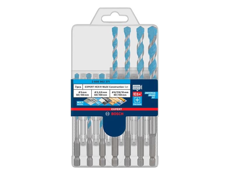 Bosch Powertool Accessories 2.608.902.371 Expert Hex-9 Multi Construction Drill Bit Set 7 Piece