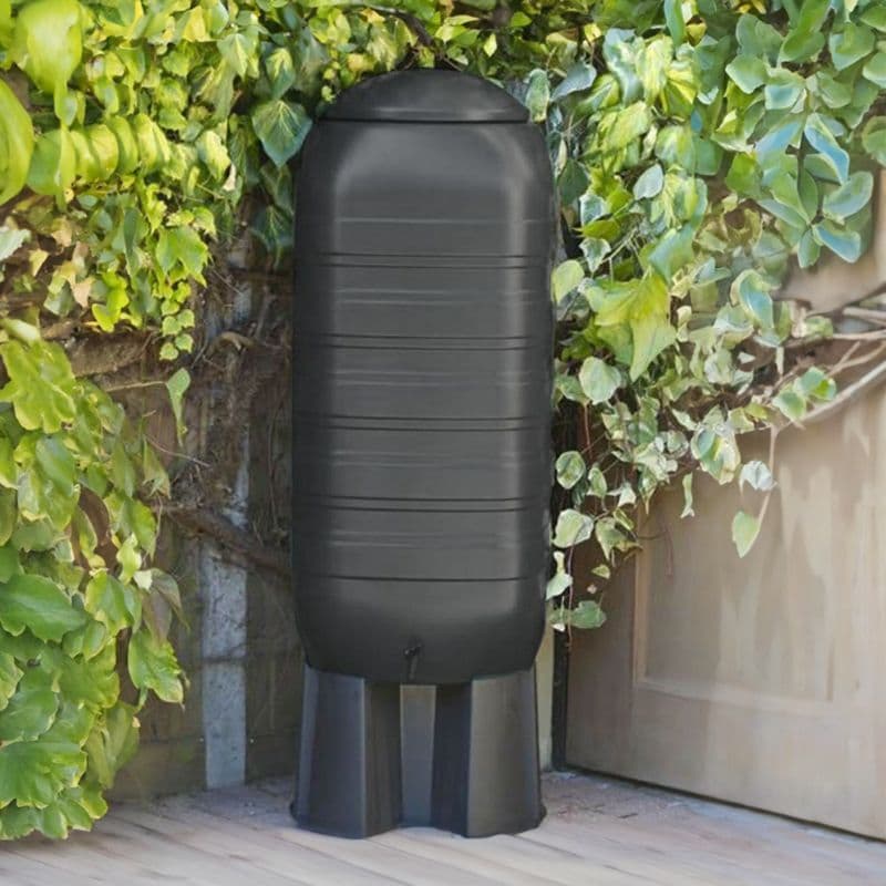 Large Strata 250L Black Slimline Water Butt With Tap, Lid, Stand and Diverter Original Organics
