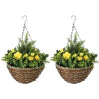 Dyzi Artificial Hanging Flower Basket Set Lisianthus Decor - Yellow