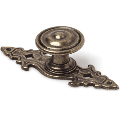 Fleur De Lis Cabinet Knob on Backplate - 30mm - Antique Brass - Elite Knobs & Handles