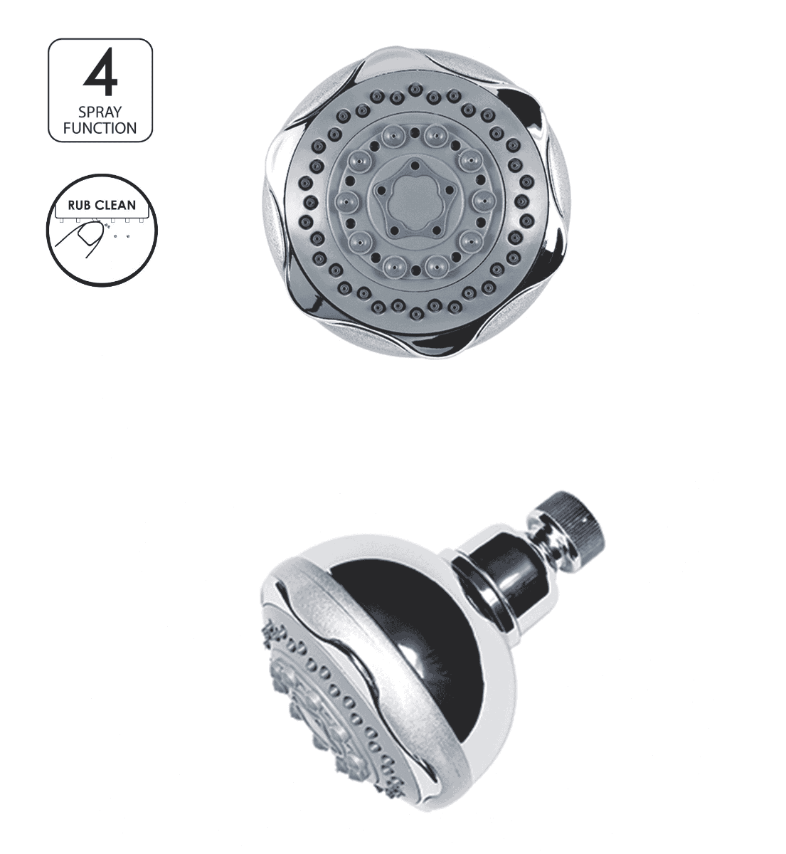 Aqua Fixed Shower Head - 4 Spray Function - Chrome