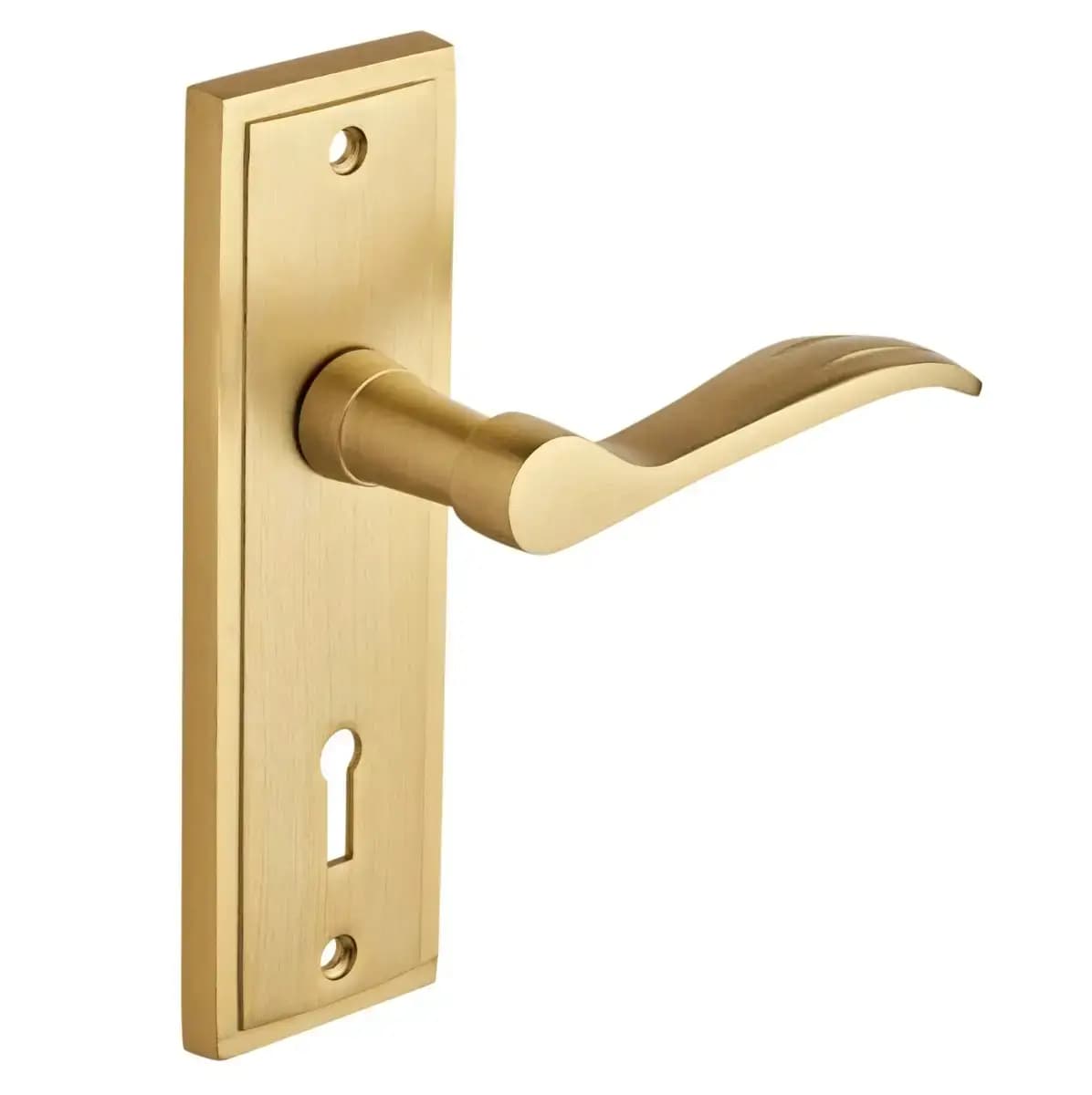 Berkeley Lever Lock Door Handle On Backplate - Brushed Brass - Designer Levers