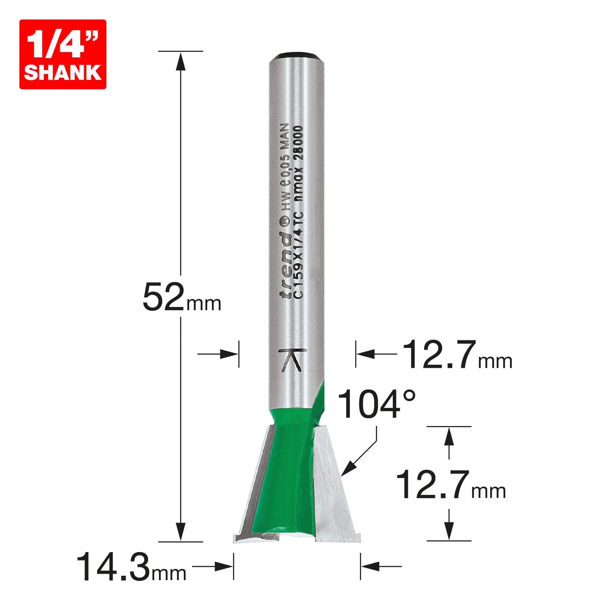 Trend Dovetail 12.7Mm Diameter X 104 Degrees Spurs Pk 1 C159X1/4TC