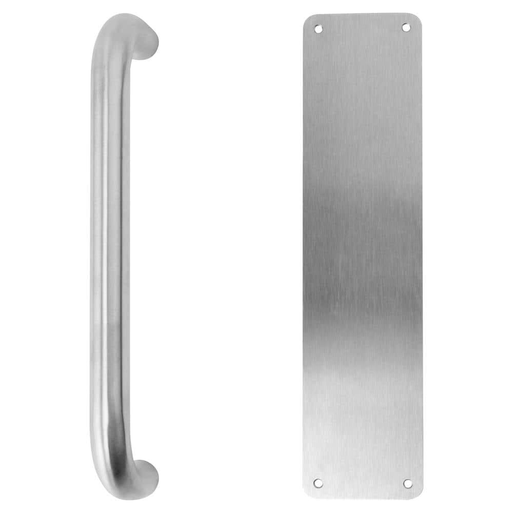 FD30 Fire Door Pull Handle with Fire Door Push Plate - 225mm Handle & 300mm x 75mm Plate - Satin Stainless Steel