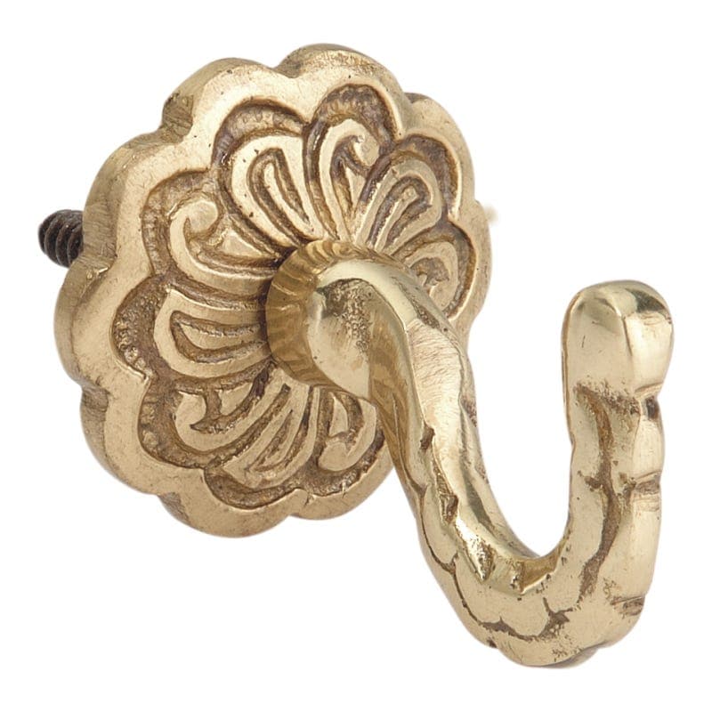 Rosette Plate Tieback Hook - Polished Brass - 35mm - Hardware Solutions