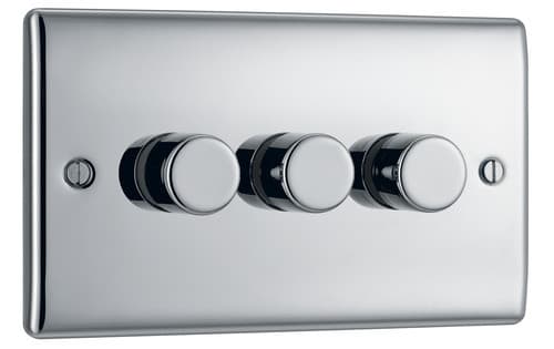 Nexus Metal Polished Chrome Triple Intelligent Led Dimmer Switch 2-Way Push On/Off NPC83-01
