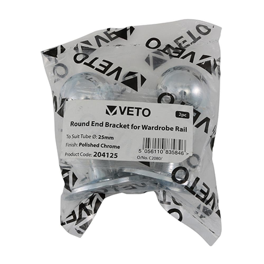 Timco 204125 End Bracket - For Round Tube - Polished Chrome 25Mm Bag 2