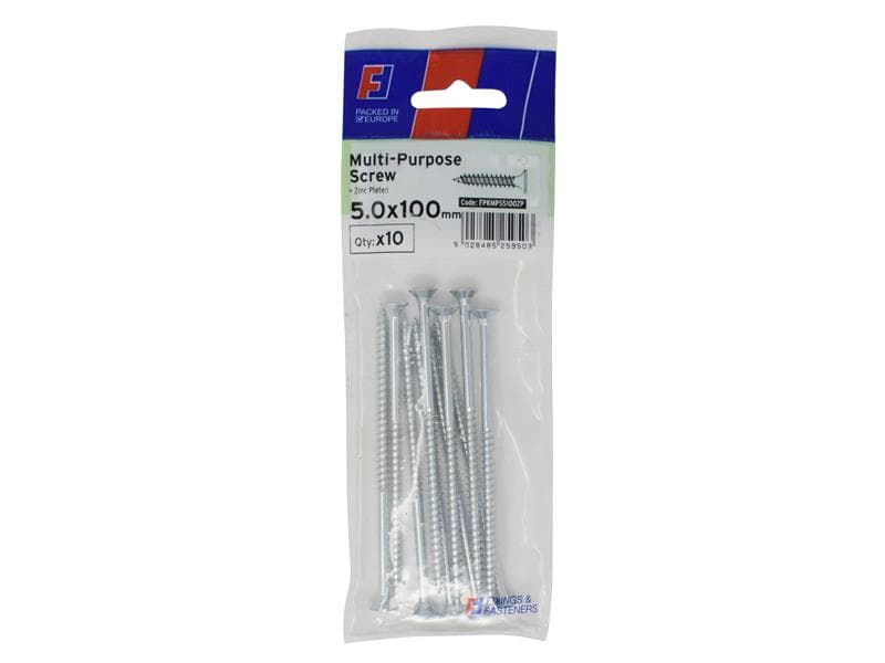 Forgefix FPKMPS5100ZP Multi-Purpose Pozi Screw Csk St Zp 5.0 X 100Mm Forgepack 10