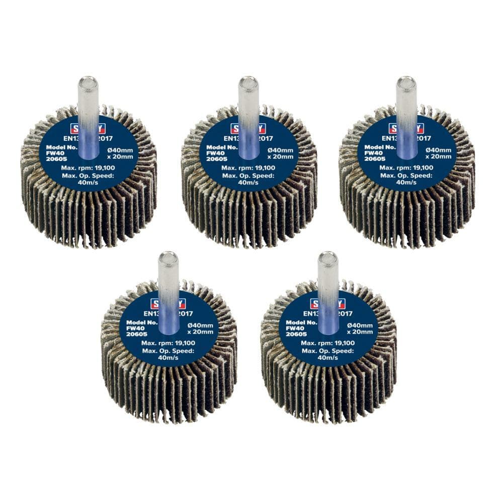 Sealey FW4020605 Abrasive Flap Wheel Ø40 X 20Mm 60Grit Ø6Mm Shaft - Pack Of 5