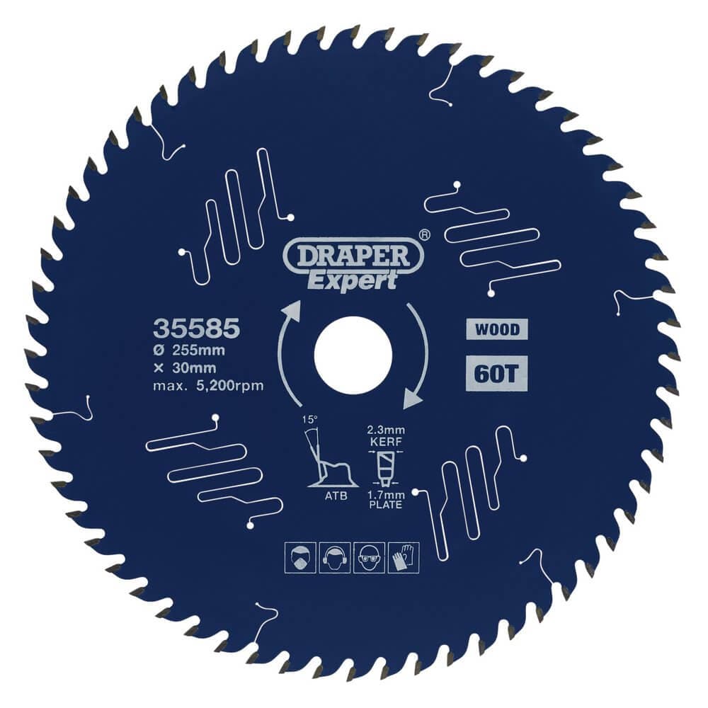 35585 Draper Expert Tct Circular Saw Blade For Wood With Ptfe Coating 255 X 30Mm 60T each