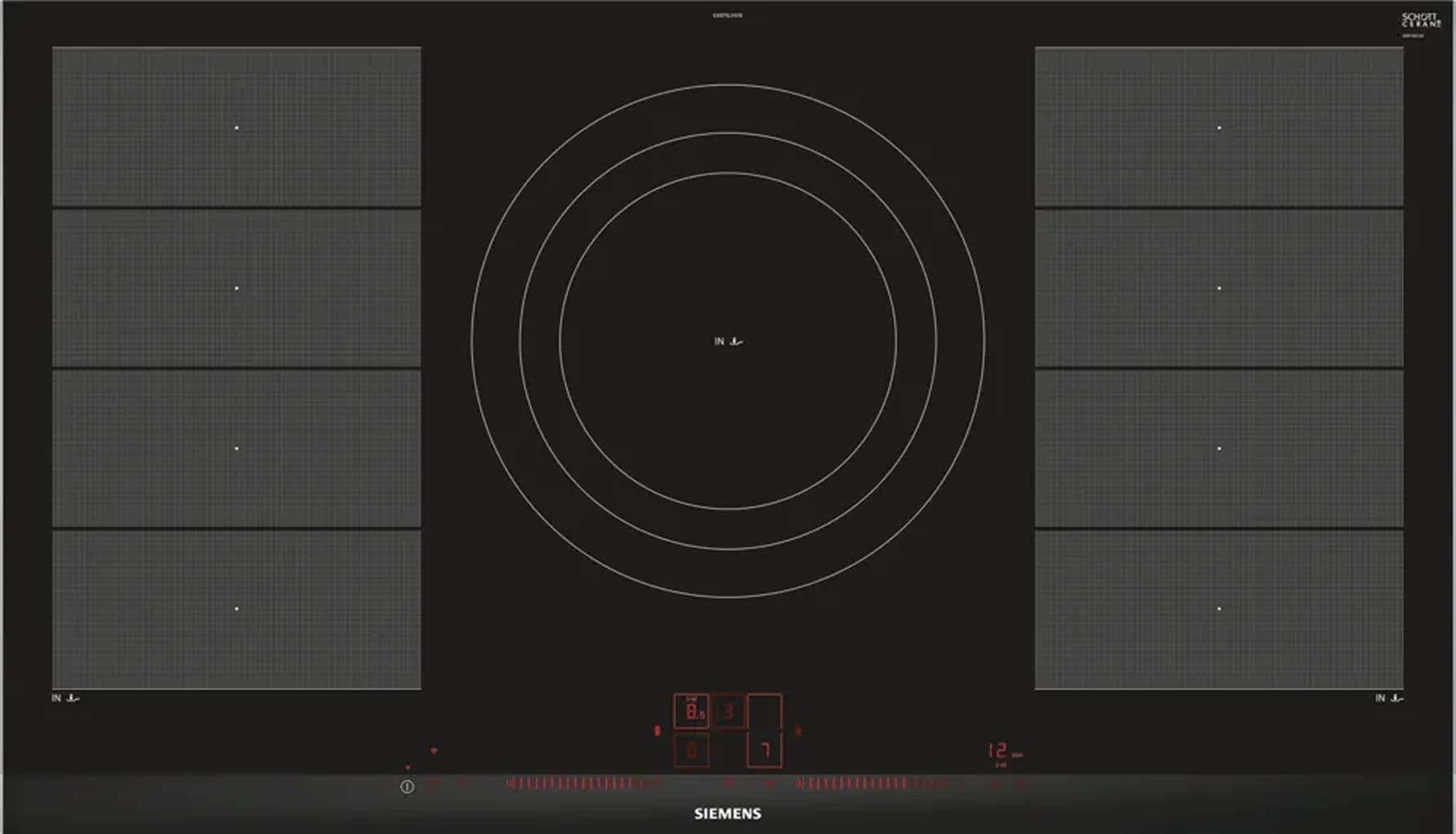 Siemens iQ700 EX975LVV1E 90cm FlexInduction Hob Black Glass with Stainless Steel Side Trims