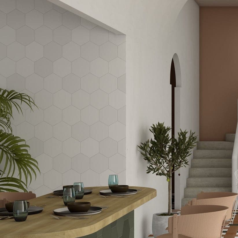 Dune Chicago Hexagon White Cotton Porcelain Tile 21.5x25cm