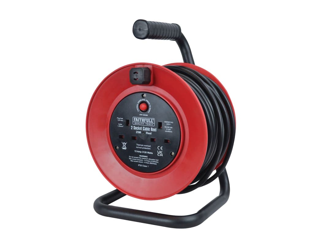 Faithfull Power Plus Open Drum Cable Reel 240V 13A 2-Socket 25m XP20-E1