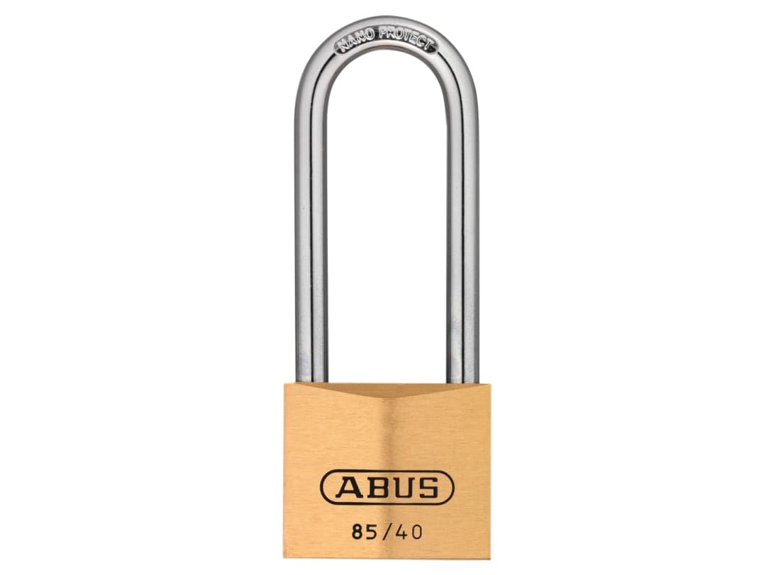 ABUS Mechanical 85/40mm Brass Padlock 63mm Long Shackle Carded 10035434-01