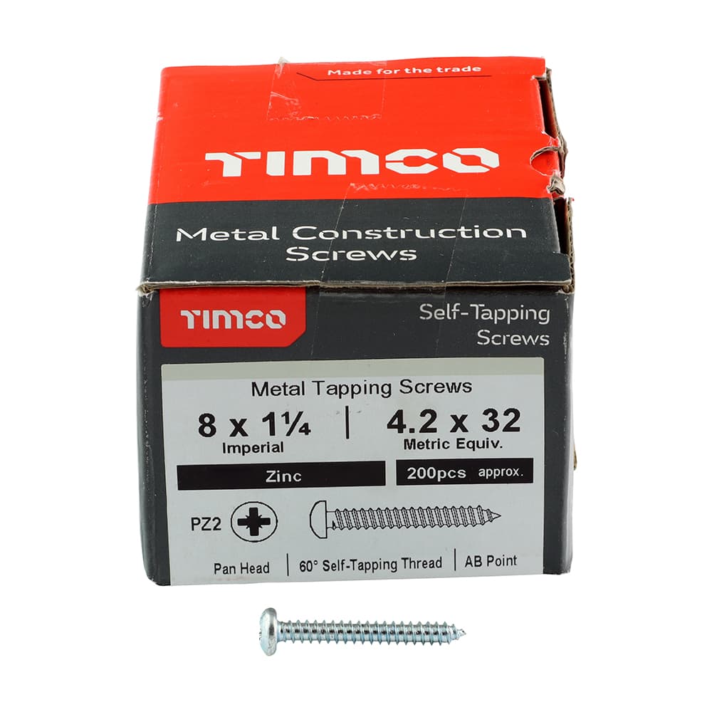 Timco Self-Tapping Screws - Pz - Pan - Zinc Box 200 08114CPAZS