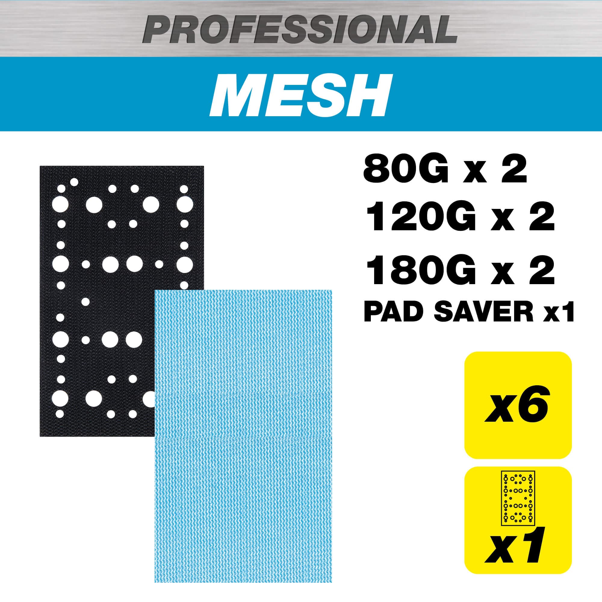 Trend 80 X 133Mm 80G/120G/180G Pro Mesh Sanding Pads With Pad Saver 7 Pack AB/133/M7/P